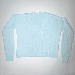 Aeropostale Sweater Women Medium Light Blue VNeck Cable Knit Cropped Soft Preppy